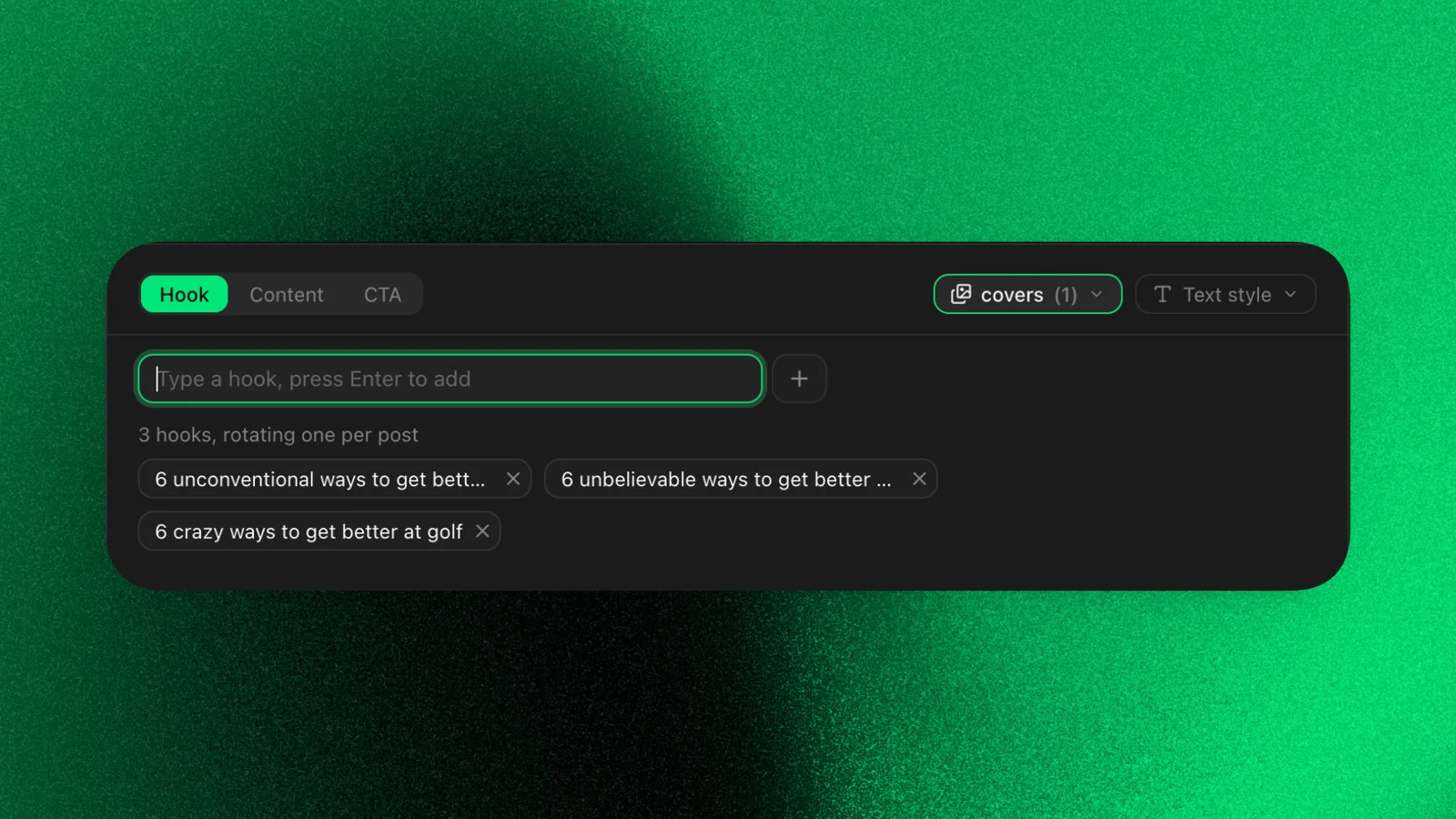 Three hook lines entered, rotating one per post